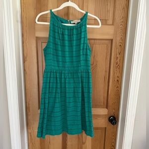 LOFT Teal Patterned Midi Dress